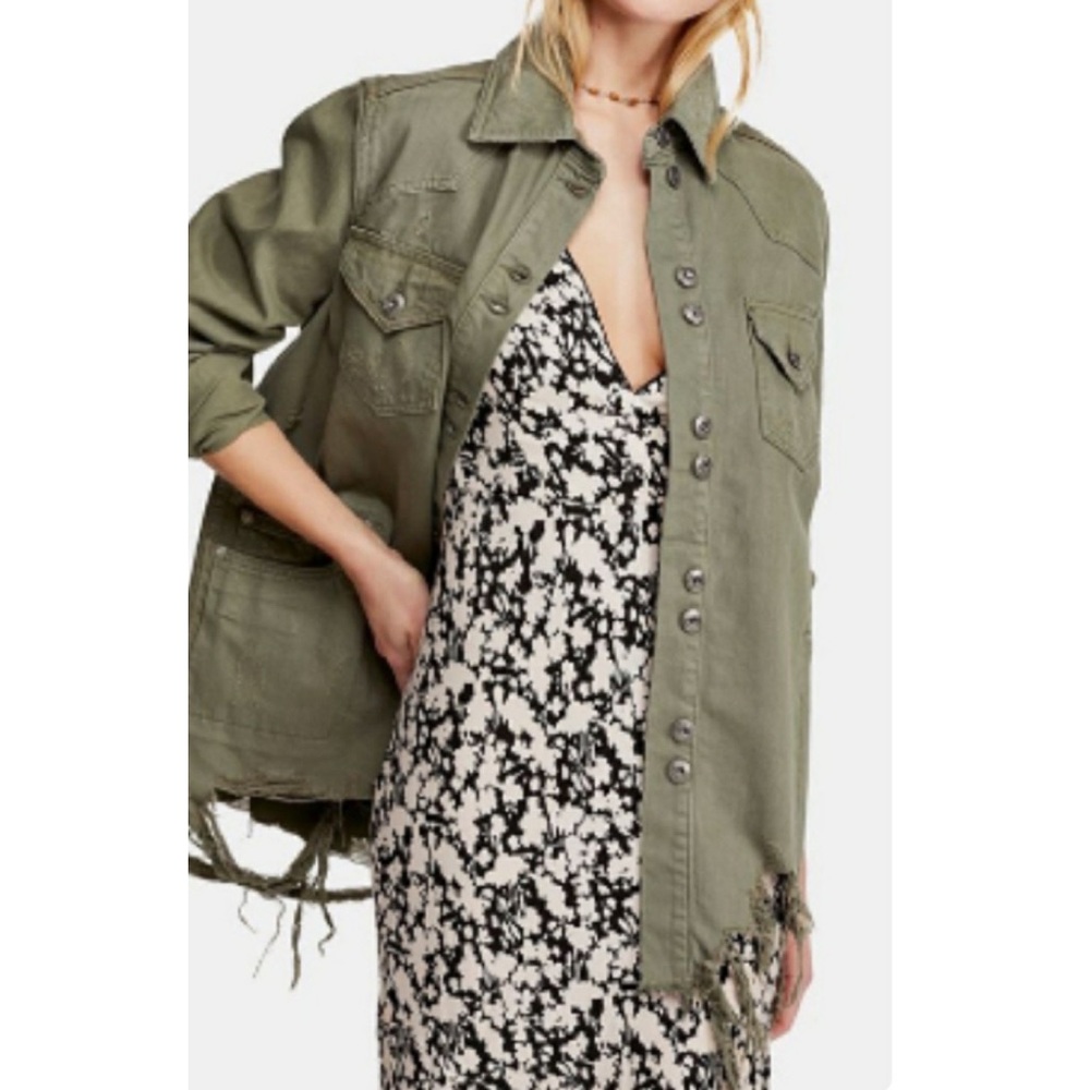 Brand New Free People Moonchild olive green Distressed jacket without tags